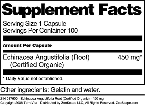 Terravita Echinacea Angustifolia Root 450 mg Capsule, 100 Capsules