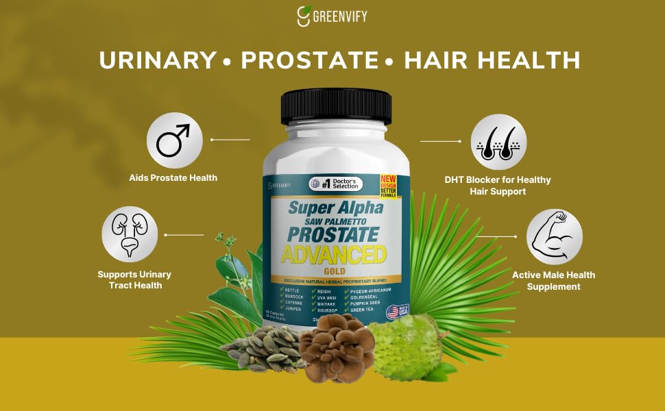 GREENVIFY Super Alpha Saw Palmetto Prostate Support Capsules, 60 Capsules