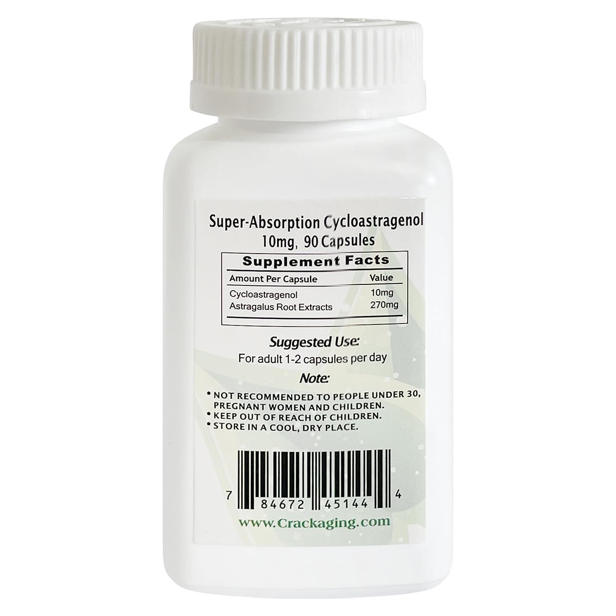Crackaging CA-100 100% Natural Super-Absorption Cycloastragenol Capsules, 90 Count