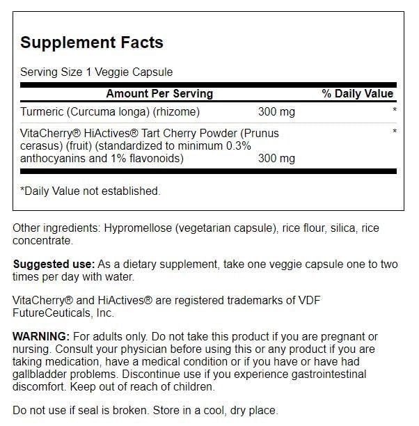 Swanson Hiactives Tart Cherry & Turmeric Vegan Capsules 60 Count