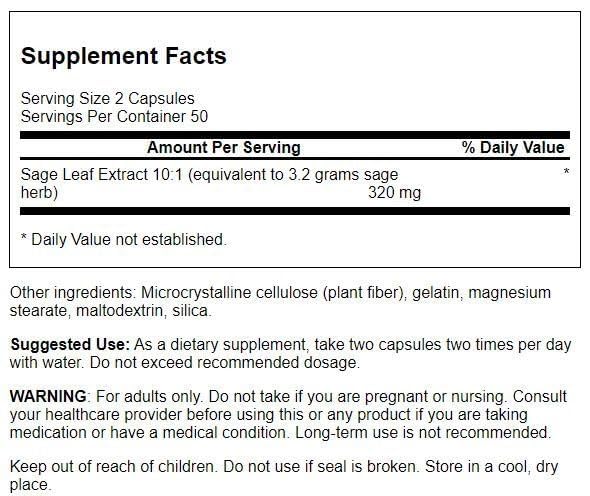 Swanson Sage Extract Capsules, 100 Count