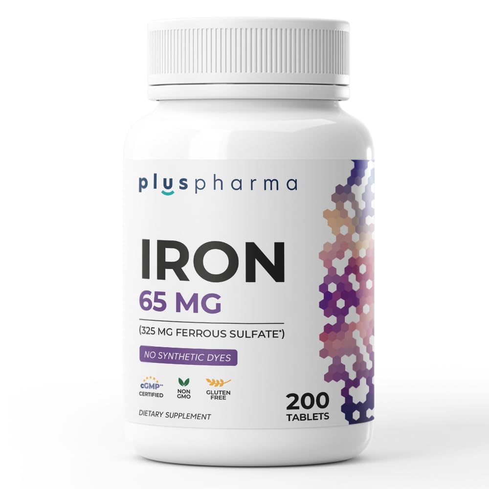 PlusPharma Iron 65 mg (from 325 mg Ferrous Sulfate) Tablets, 200 Count