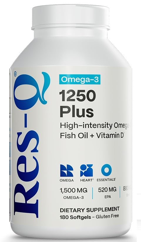 Res-Q 1250+ Omega-3 & Vitamin D3 Fish Oil Capsules, 180 Count