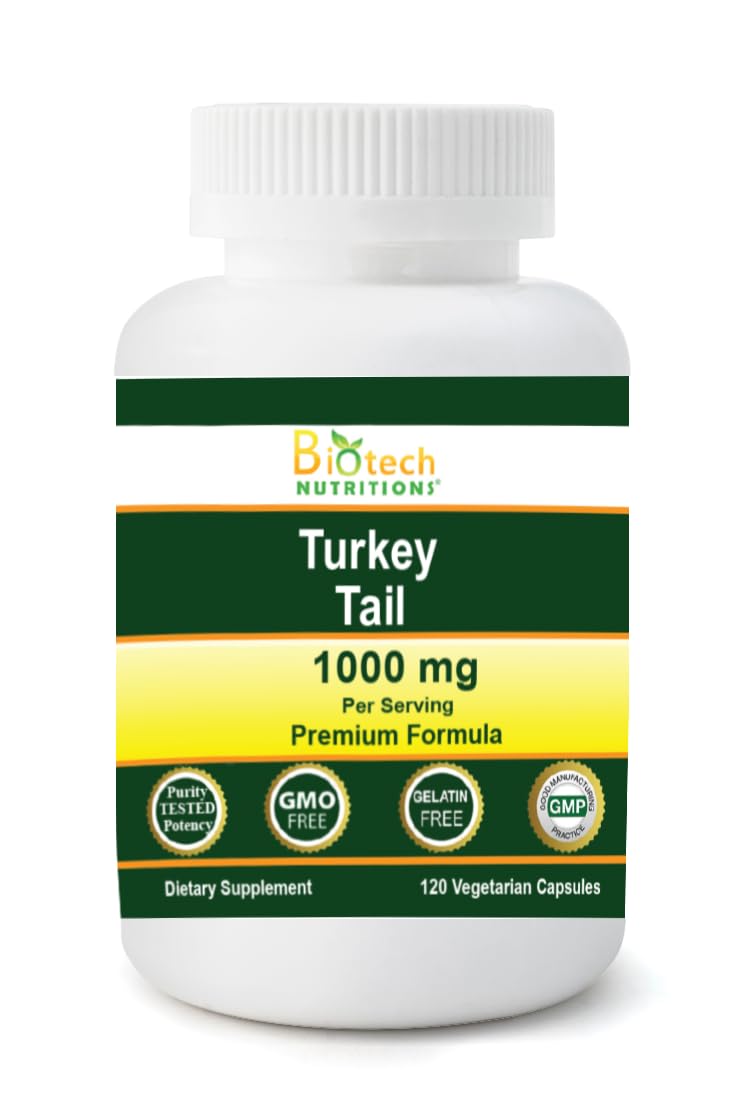 Biotech Nutritions Turkey Tail Mushroom 1000 mg per serving Non-GMO Capsules, 120 Count
