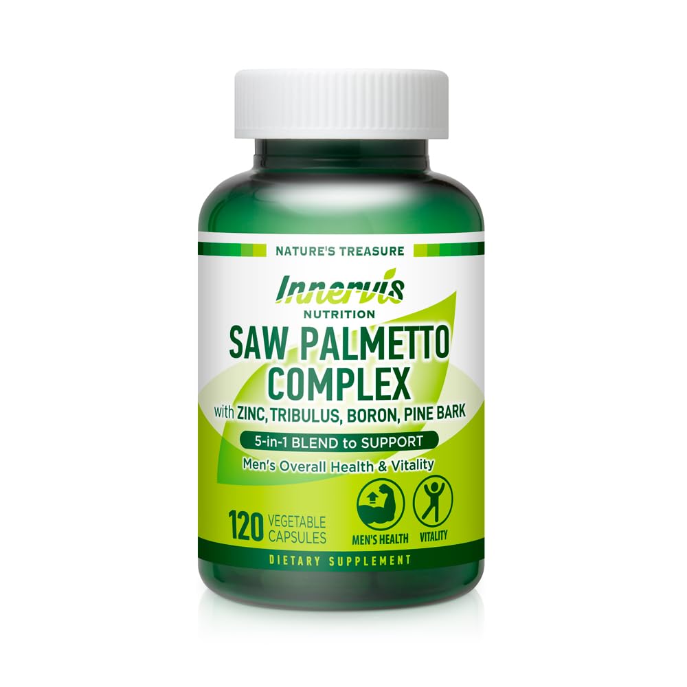 INNERVISNUTRITION Prostate & Urinary Support for Men 5-in-1 Saw Palmetto Complex with Zinc, Tribulus, Boron, Pine Bark 120 Capsules