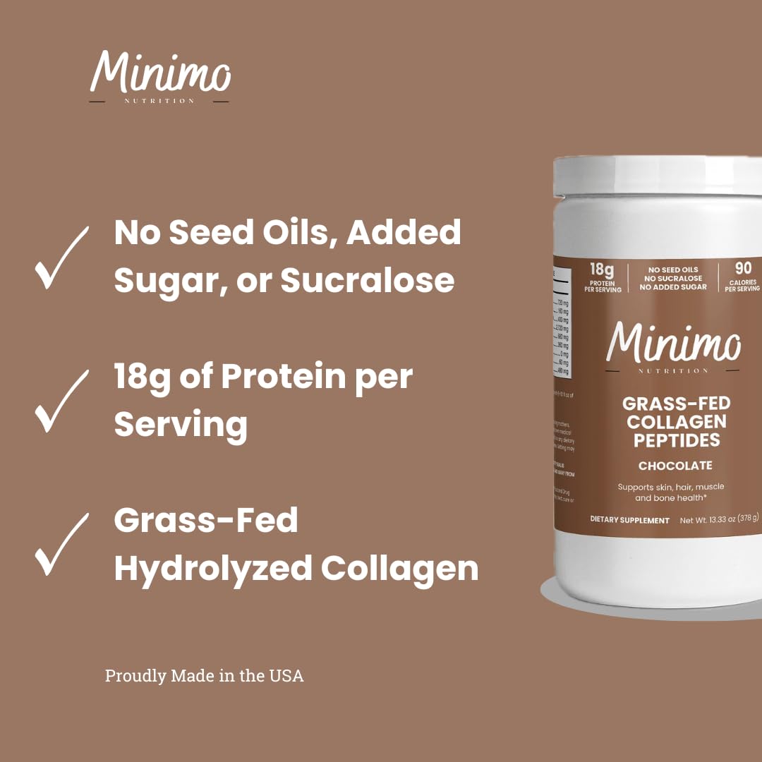 Minimo Nutrition Chocolate Grass-Fed Collagen Peptides Powder, 13.3 oz, 1 Pack