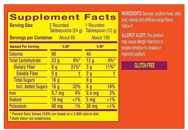 Metamucil Psyllium Fiber Supplement Powder, Orange, 55 oz