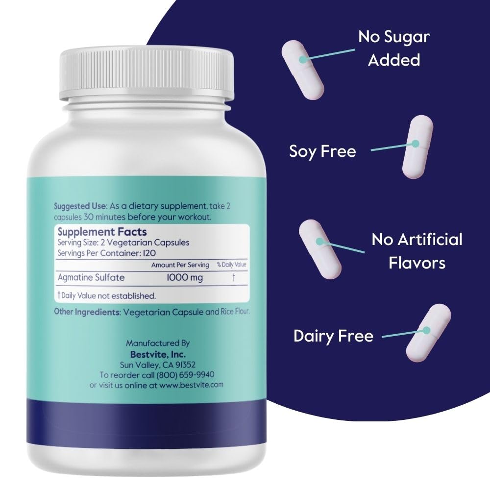 BESTVITE Agmatine Sulfate 500mg Capsules, 240 Capsules