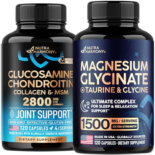 NUTRAHARMONY Glucosamine Chondroitin & Magnesium Glycinate with Glycine, 240 Capsules