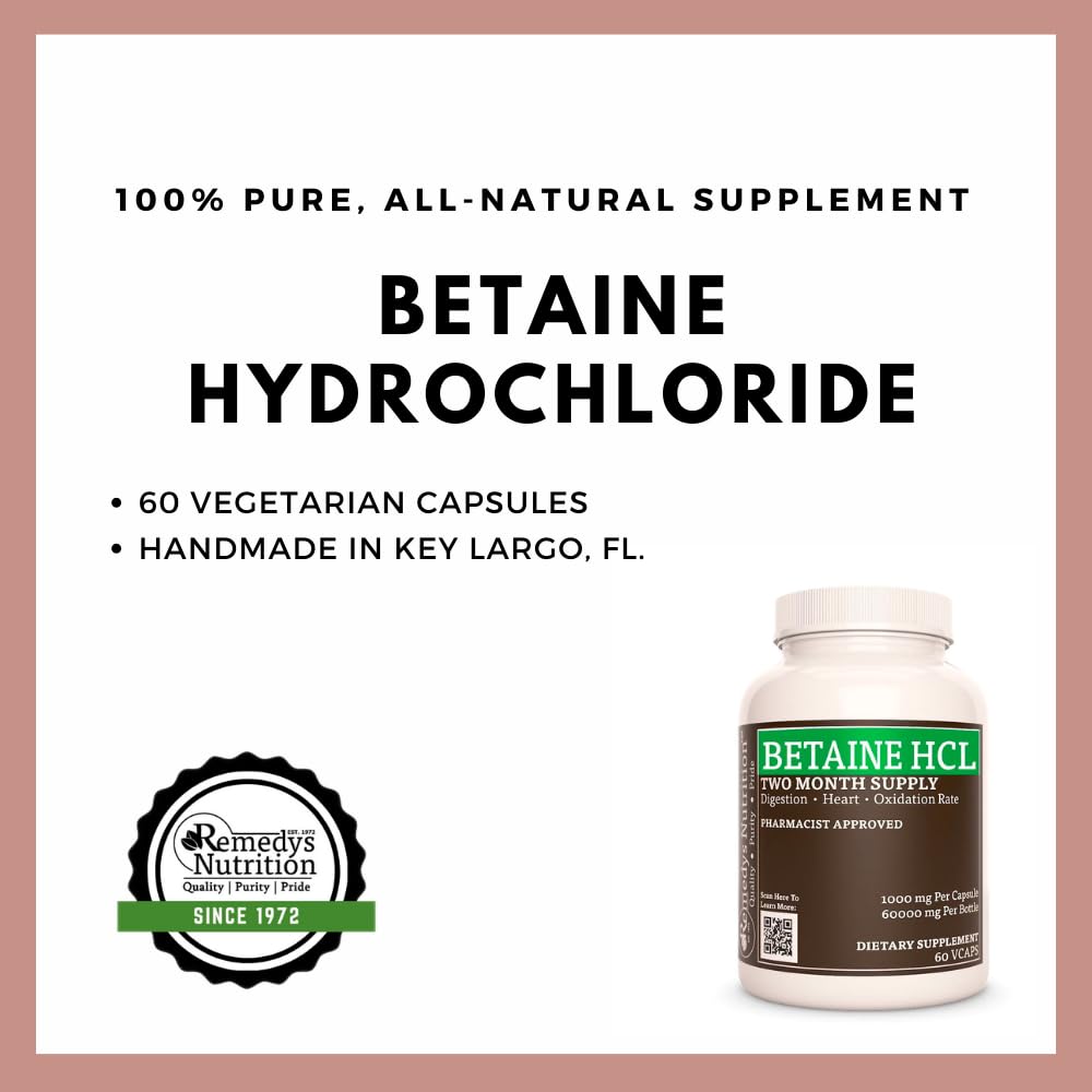 Remedy’s Nutrition Betaine HCL (Hydrochloride) Capsules 60