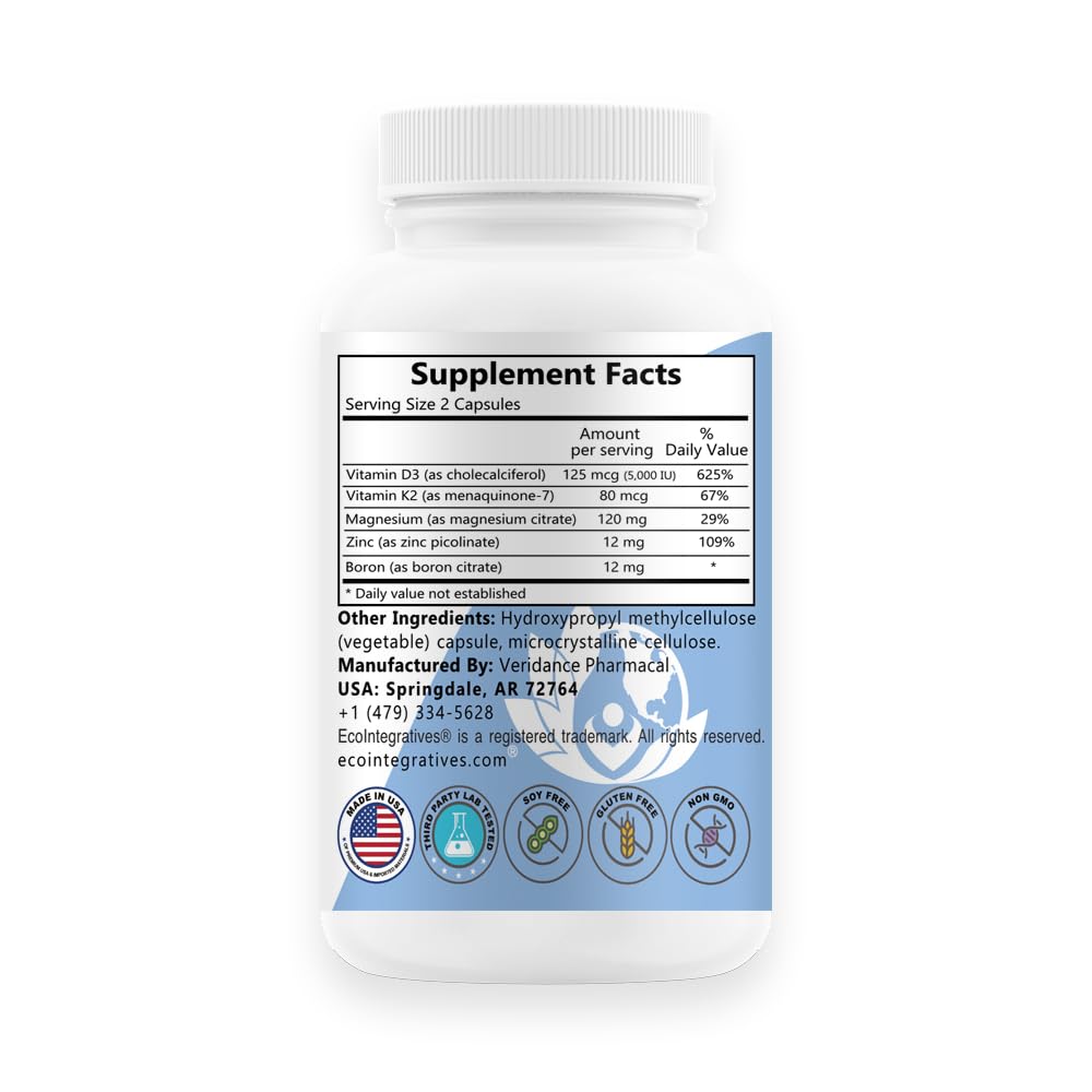 EcoIntegratives D3 Plus Boron Vitamin K2 Magnesium Zinc Capsules, 180 Count
