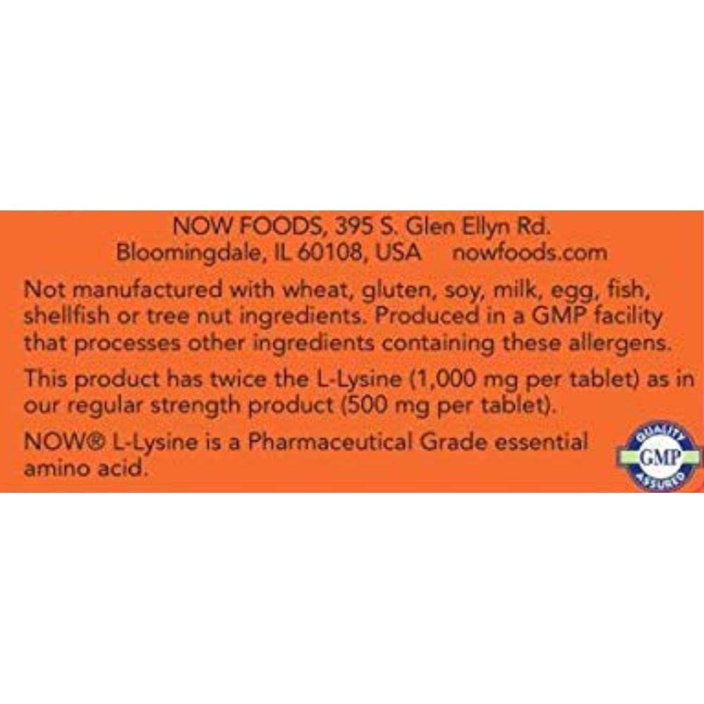 NOW Foods L-Lysine 1000 mg Double Strength Tablets, 400