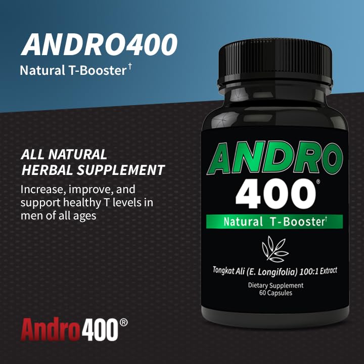 Andro400 Natural T Booster for Men Traditional Tongkat Ali (Eurycoma Longifolia) 100:1 Extract Herbal Formula for Energy, Stamina & Metabolic Support Capsule 60 Count