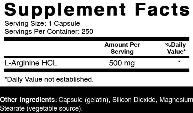Oxify L-Arginine 500 mg, 250 Capsules