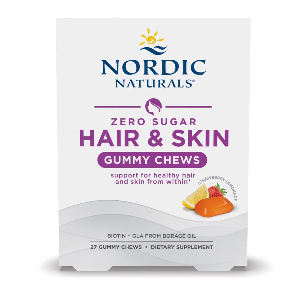 Nordic Naturals Zero Sugar Hair & Skin Gummy Chews, 27 Gummies