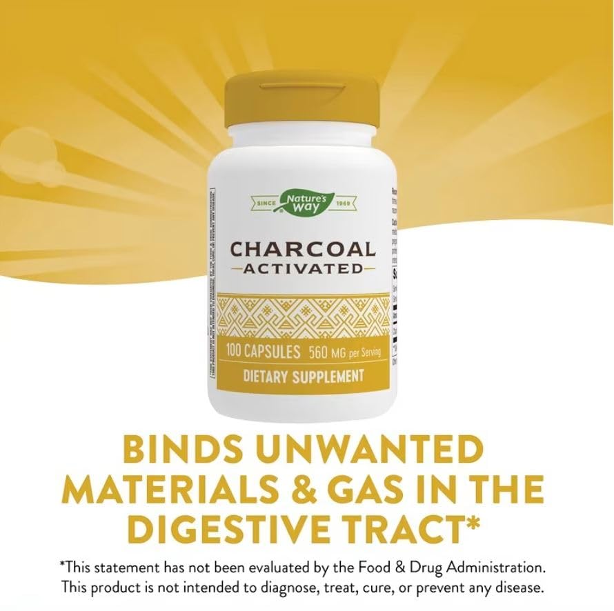 Nature's Way Activated Charcoal Intestinal Cleanser Capsule, 260 mg, 300 Capsules