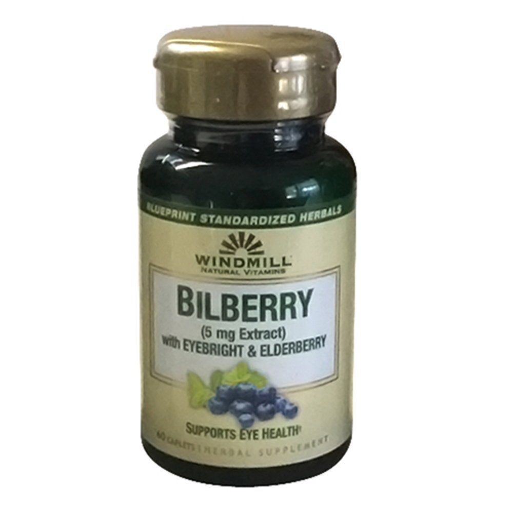 Windmill Healthcare Products Bilberry 500 mg with Eyebright & Elderberry Caplets 60 Count