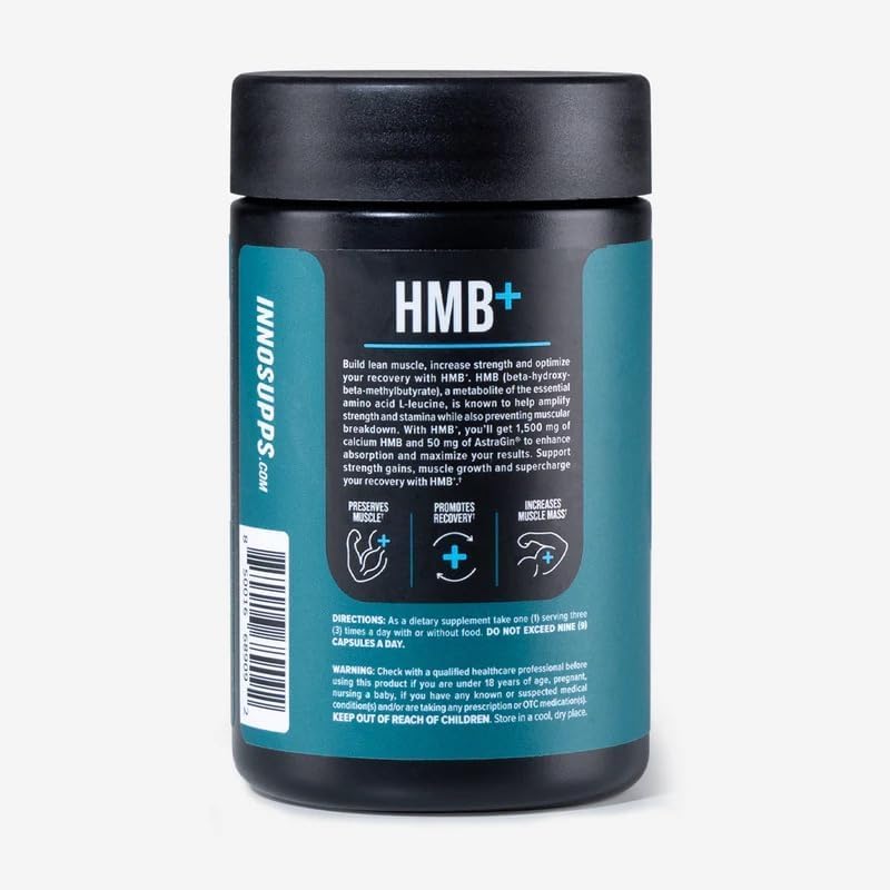 InnoSupps HMB+ 1500mg HMB (Beta-Hydroxy Methylbutyrate) & 50mg Astragin Veggie Capsules, 360 Count