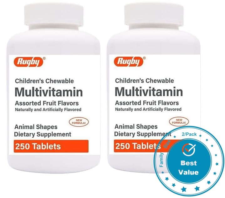 AmeriCan Goods Children's Multivitamin A, C, D, E, B6, B12 Animal Shapes Assorted Fruit Flavors Dietary Supplement Tablets 500