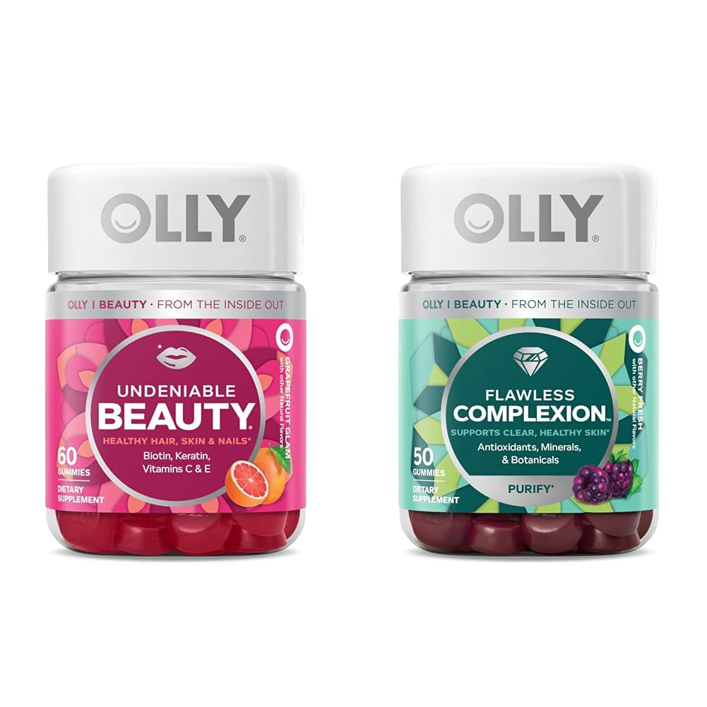 OLLY Undeniable Beauty Gummy & Flawless Complexion Gummy, Berry, Chewable Multivitamin, 50 Count