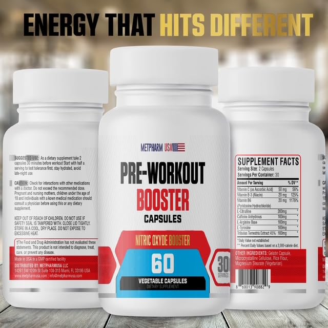 MetpharmUSA Advanced Pre-Workout Formula Booster Capsule, 60 Capsules