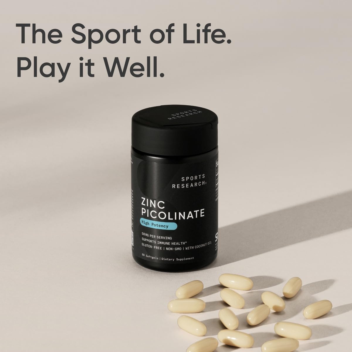 Sports Research High Potency Zinc Picolinate 50mg with Organic Coconut Oil Softgels, 60 Count