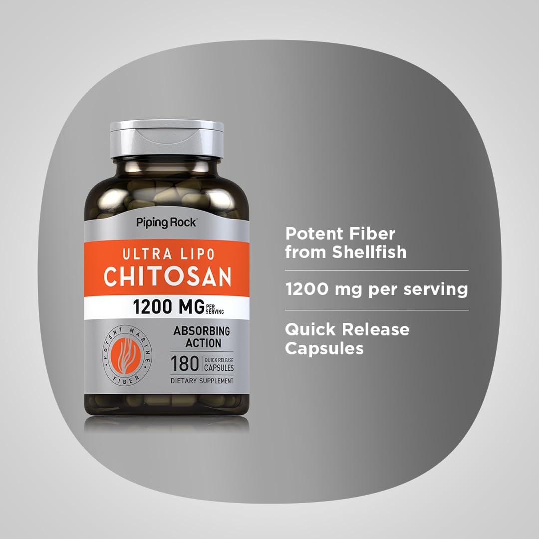 Piping Rock Chitosan Supplement 1200 mg Capsules, 180 Capsules