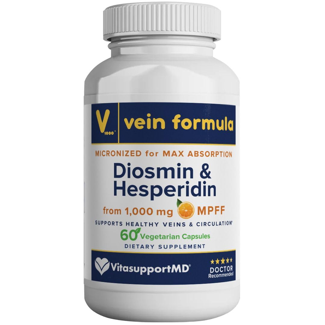 Vein Formula Diosmin Hesperidin 1000mg, Micronized Bioflavonoids Blend for Blood Circulation, Vein Support MPFF Supplement for Circulation in legs and feet, and Healthy Blood Flow Support, 60 Capsules