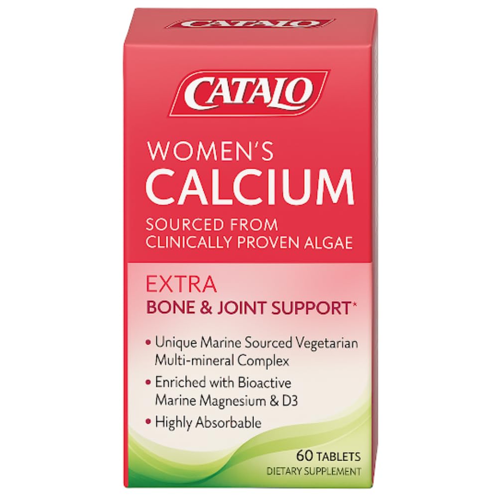 CATALO Women's Calcium with Aquamin Red Algae - Plant-Based Marine Calcium Supplement with Vitamin D3, Magnesium & Zinc - High Absorption Formula, 60 Tablets