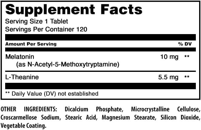 Amazing Nutrition Melatonin 10 mg plus L-Theanine 5.5 mg Supplement, Tablet, 1 Count