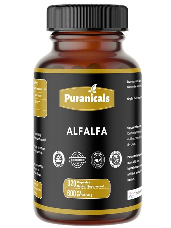 Puranicals Alfalfa Capsules 600mg per Serving, 320 Count