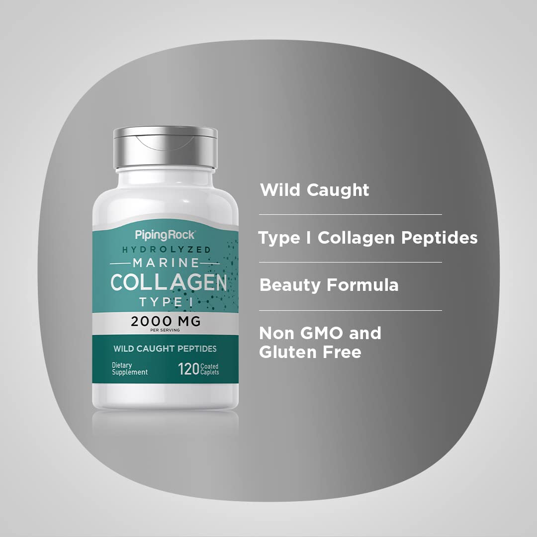 Piping Rock Marine Collagen Peptides 2000mg Caplets, 120 Count