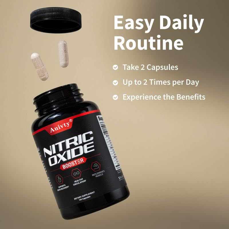 Auivty Nitric Oxide Booster Supplement – L-Arginine, L-Citrulline & Beet Root – Energy & Performance Support Softgel, 100 Count