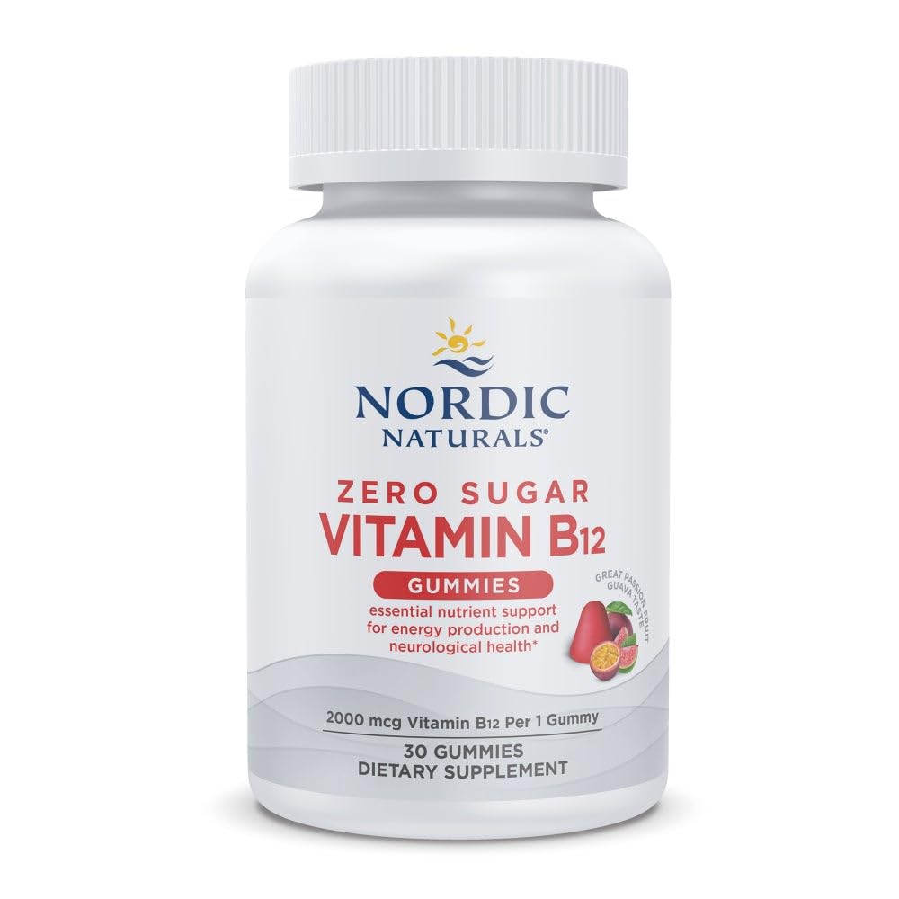 Nordic Naturals Vitamin B12 Gummies 2000 mcg per gummy, Zero Sugar, Passion Fruit Guava Flavor, 30 Gummies
