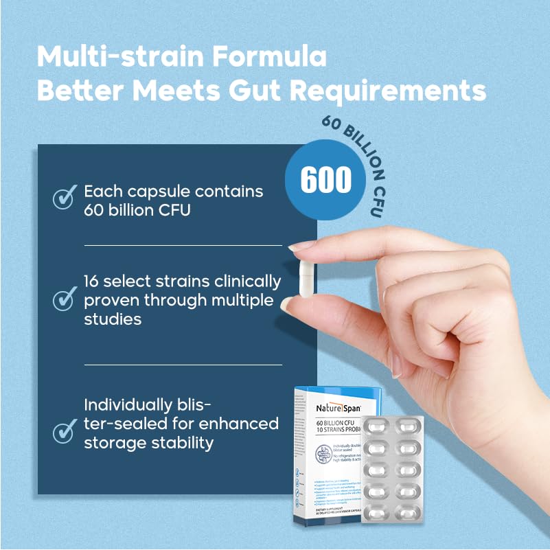 NatureSpan 60 Billion CFU 10 Strains Probiotic Capsules, 30 Capsules