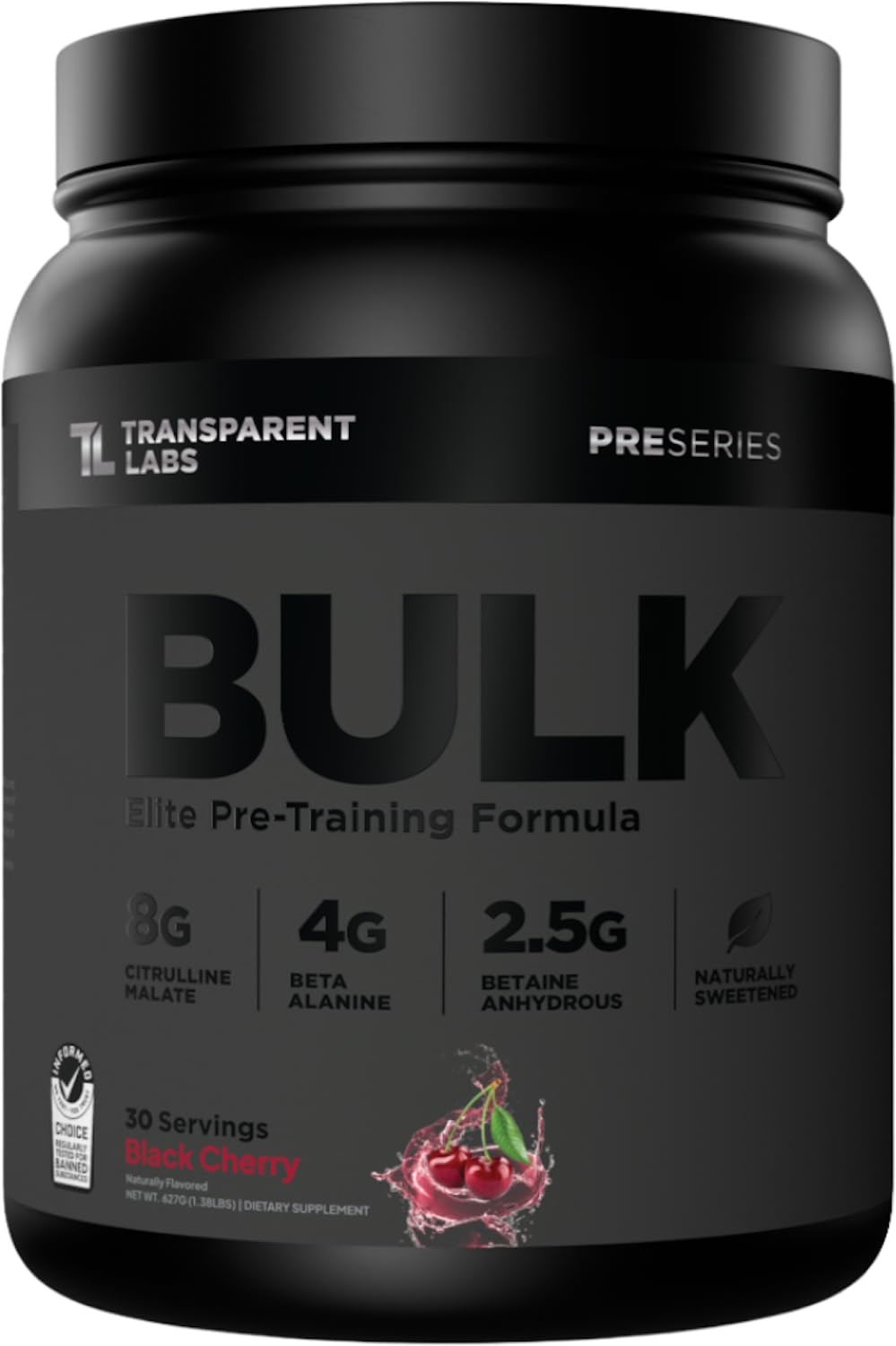 Transparent Labs Bulk Black Pre Workout Powder, 30 Servings