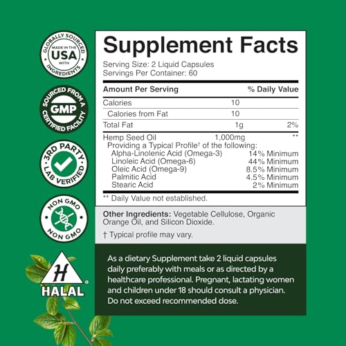 Natures Craft Hemp Seed Oil Capsules & Omega Flaxseed Oil Softgels 1000mg, Omega-3-6-9, 180