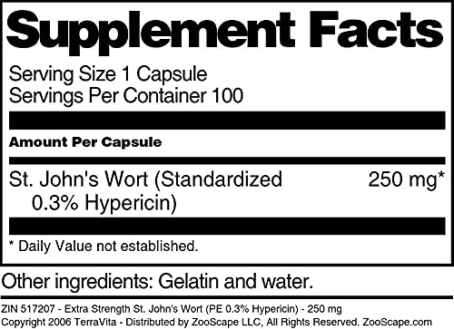 Terravita St. John's Wort Extra Strength 250 mg Capsules, 300 Count