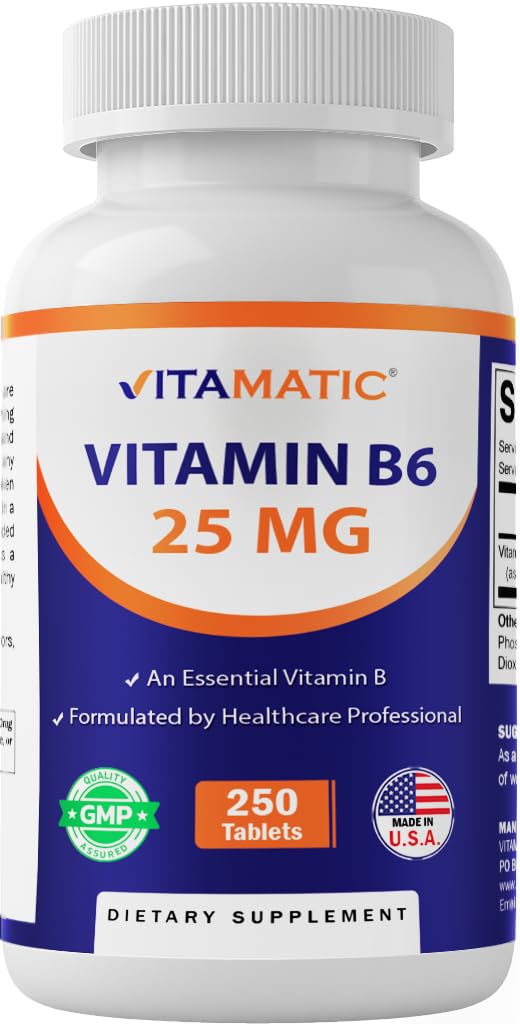 Vitamatic Vitamin B6 (Pyridoxine HCI) 25 mg Vegetarian Tablets, 250 Count