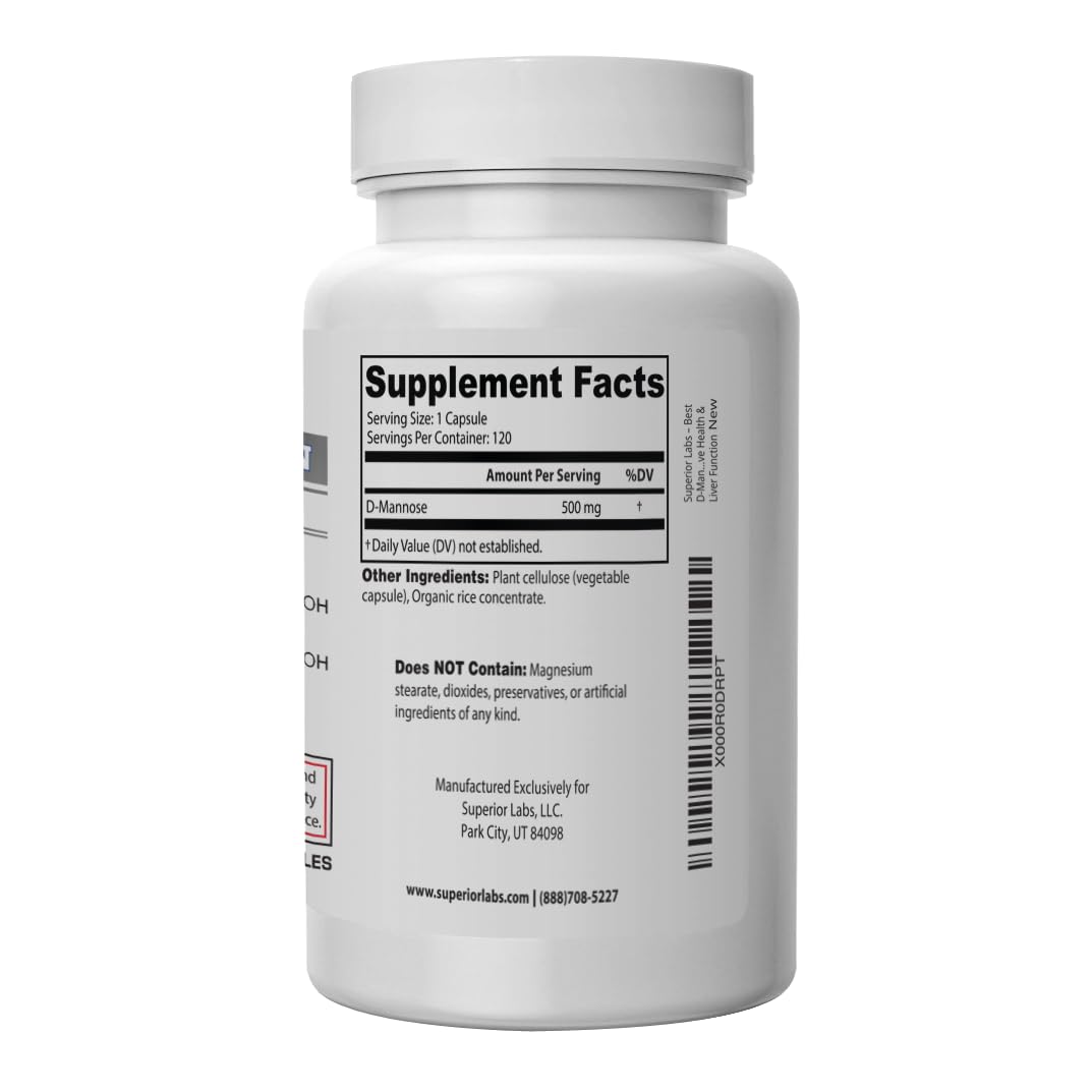 Superior Labs D-Mannose 500 mg Capsule, 120 Capsules