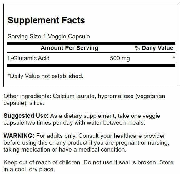 Swanson Amino Acid Glutamic Acid 500 Milligrams Capsules 60 Count