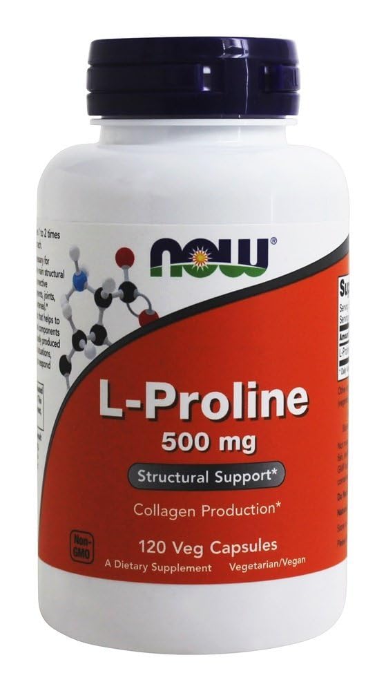 NOW Foods L-Proline 500 mg Capsules, 120 Capsules