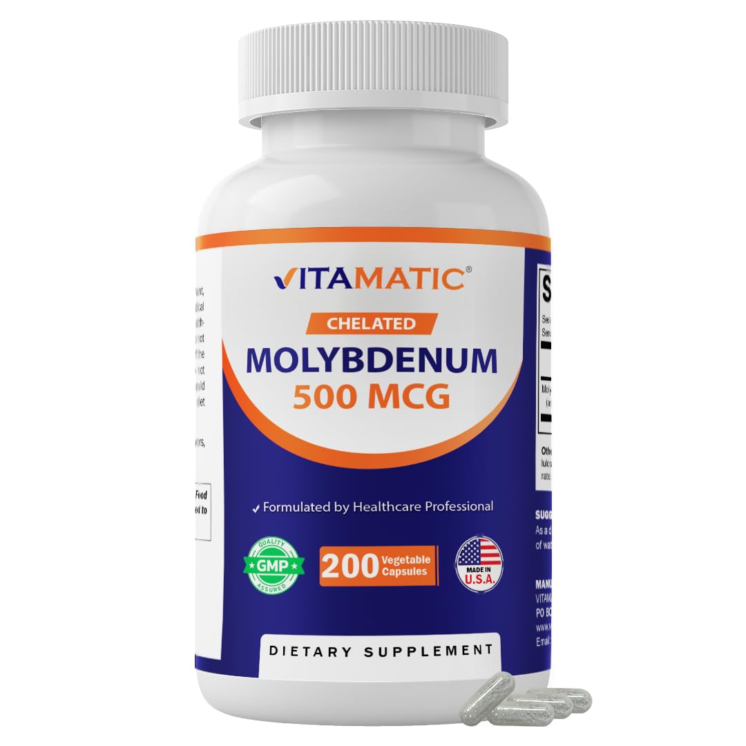 Vitamatic Chelated Molybdenum 500 mcg (as Molybdenum Glycinate Chelate) Capsules, 200 Count