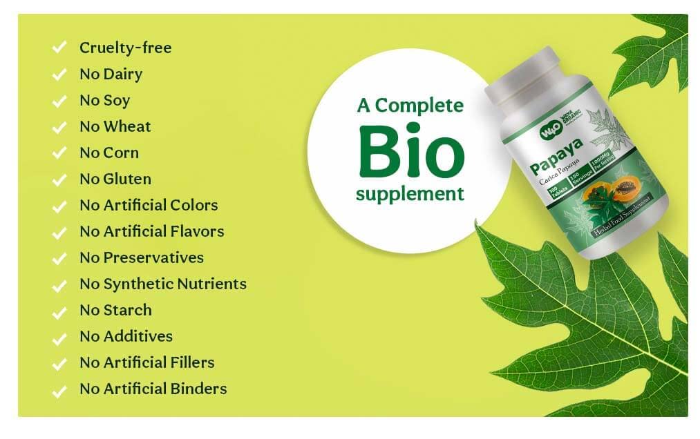 WAY 4 ORGANIC W4O Papaya Leaf Extract Tablets, 1 Count