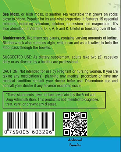 NutreeVit 100% Organic Sea Moss + Bladderwrack + Burdock Advanced Superfood Formula Capsules, 320 Capsules
