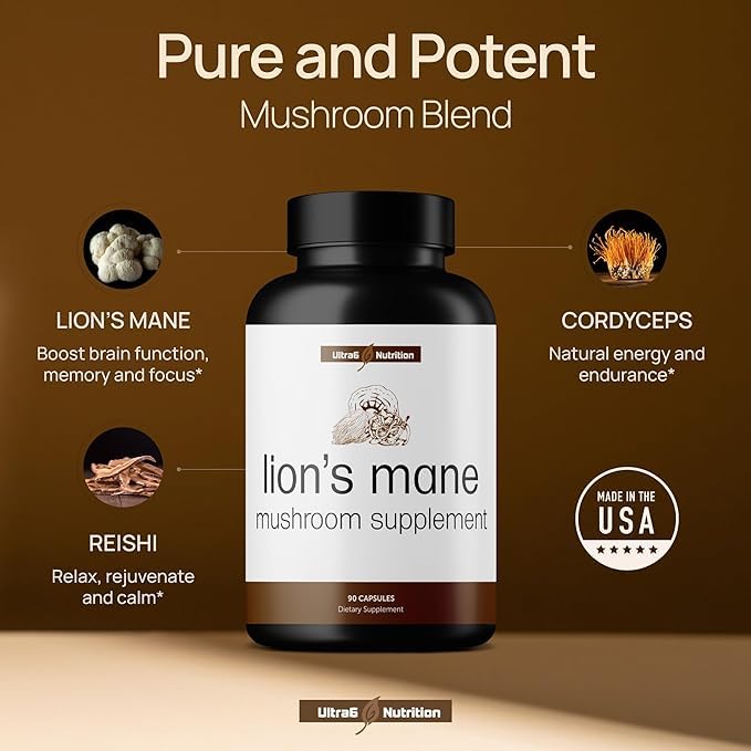 Ultra6 Nutrition Organic Lions Mane Capsules, 90 Capsules