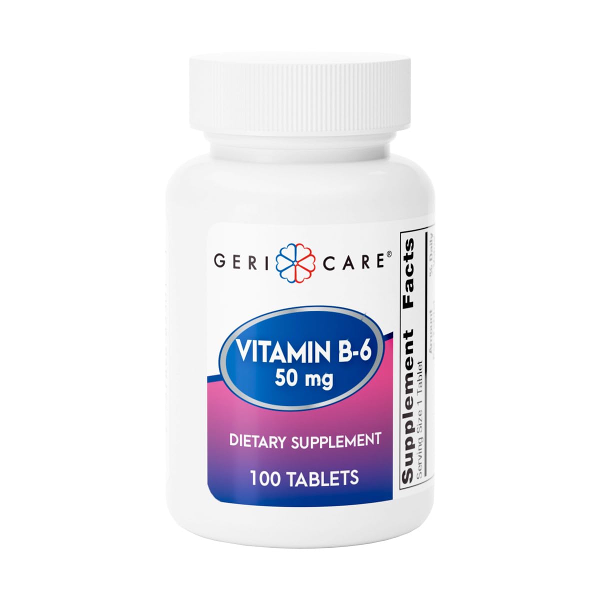 GeriCare Vitamin B-6 50mg Daily Nutritional Support for Healthy Brain Function, Helps Metabolism, Energy and Nervous System Health Tablets, 100 Count
