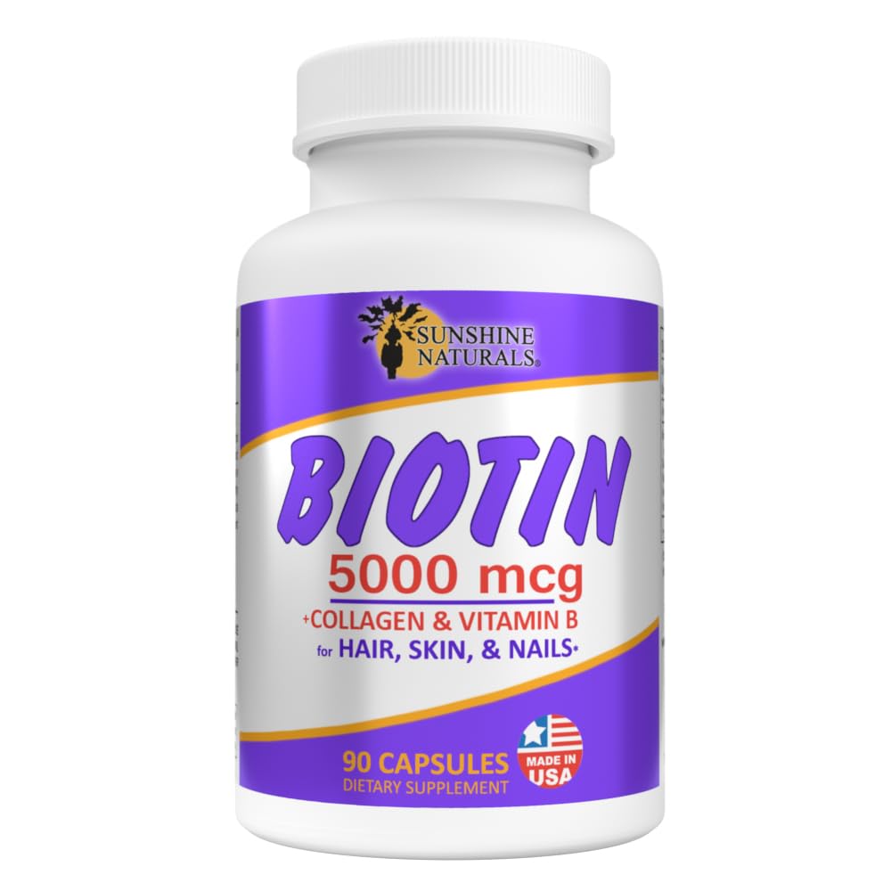 Sunshine Naturals Biotin Dietary Supplement Capsule, 5000 mcg, 450 Capsules
