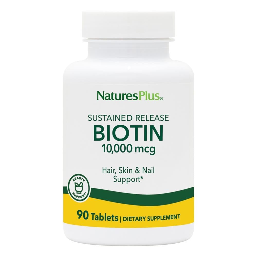 NaturesPlus Biotin 10,000 mcg - 90 Sustained-Release Tablets - Hair, Skin & Nail Support - Vegetarian, Gluten Free - 90 Servings