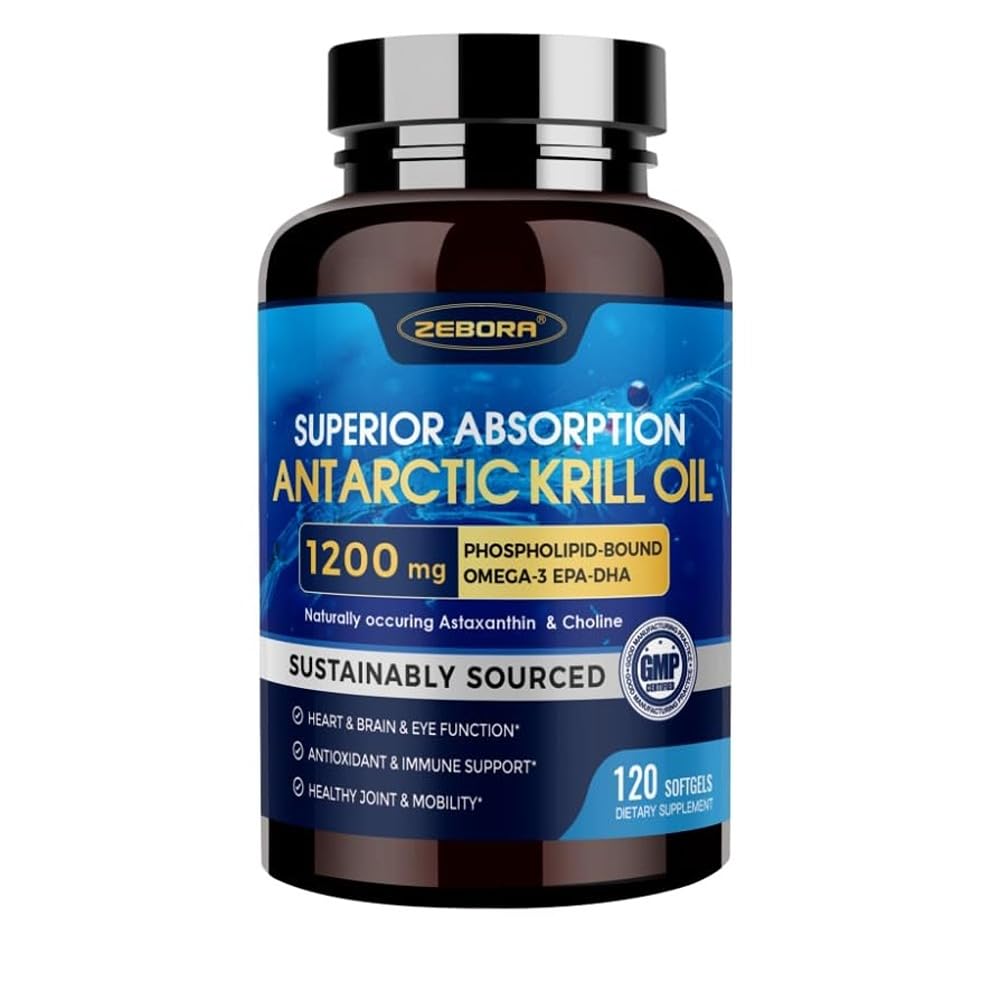 ZEBORA Krill Oil 1200 mg Omega-3 Supplement Softgels 120 Count